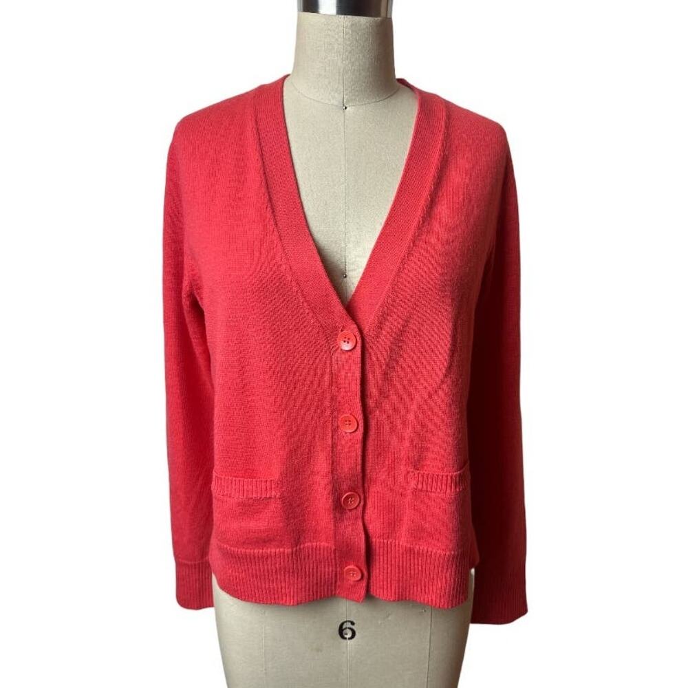 Lord & Taylor Coral 100% Merino Wool Cardigan Sweater Women's Size M